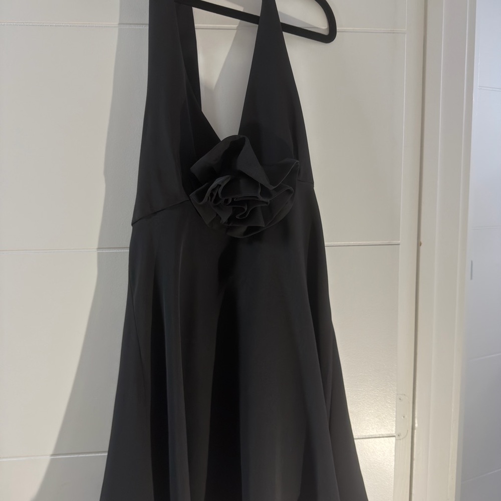 Black Halter Dress with Rosette Detail